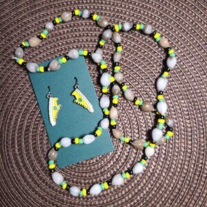 Yellow Sneaker Earrings and Beaded Necklace